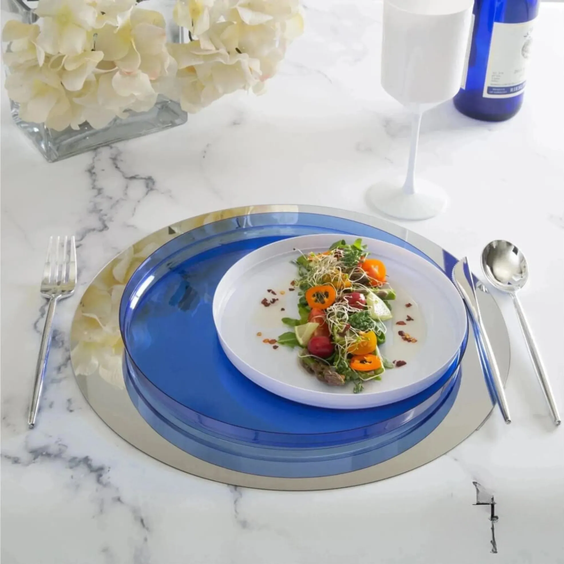 13" Silver Round Lightweight Plastic Mirror Charger Plate - 1-Piece with Easy Peel Protective Coating
