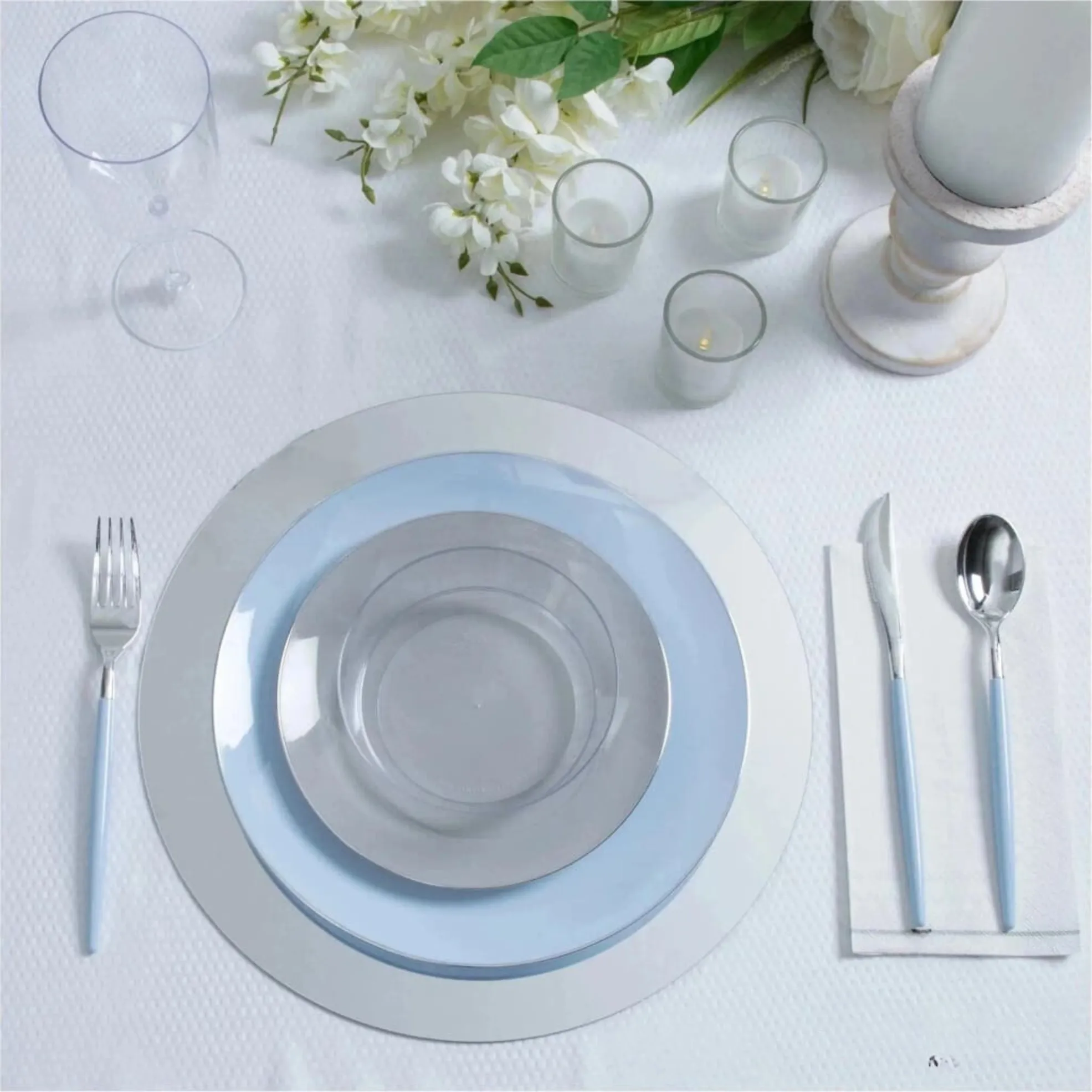 13" Silver Round Lightweight Plastic Mirror Charger Plate - 1-Piece with Easy Peel Protective Coating