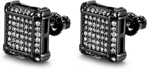 18K Gold Plated 925 Sterling Silver Iced Out Cubic Zirconia Screw Back Square Stud Earring For Men and Women Hypoallergenic Earring TwoTone Micropave Hip Hop Jewelry