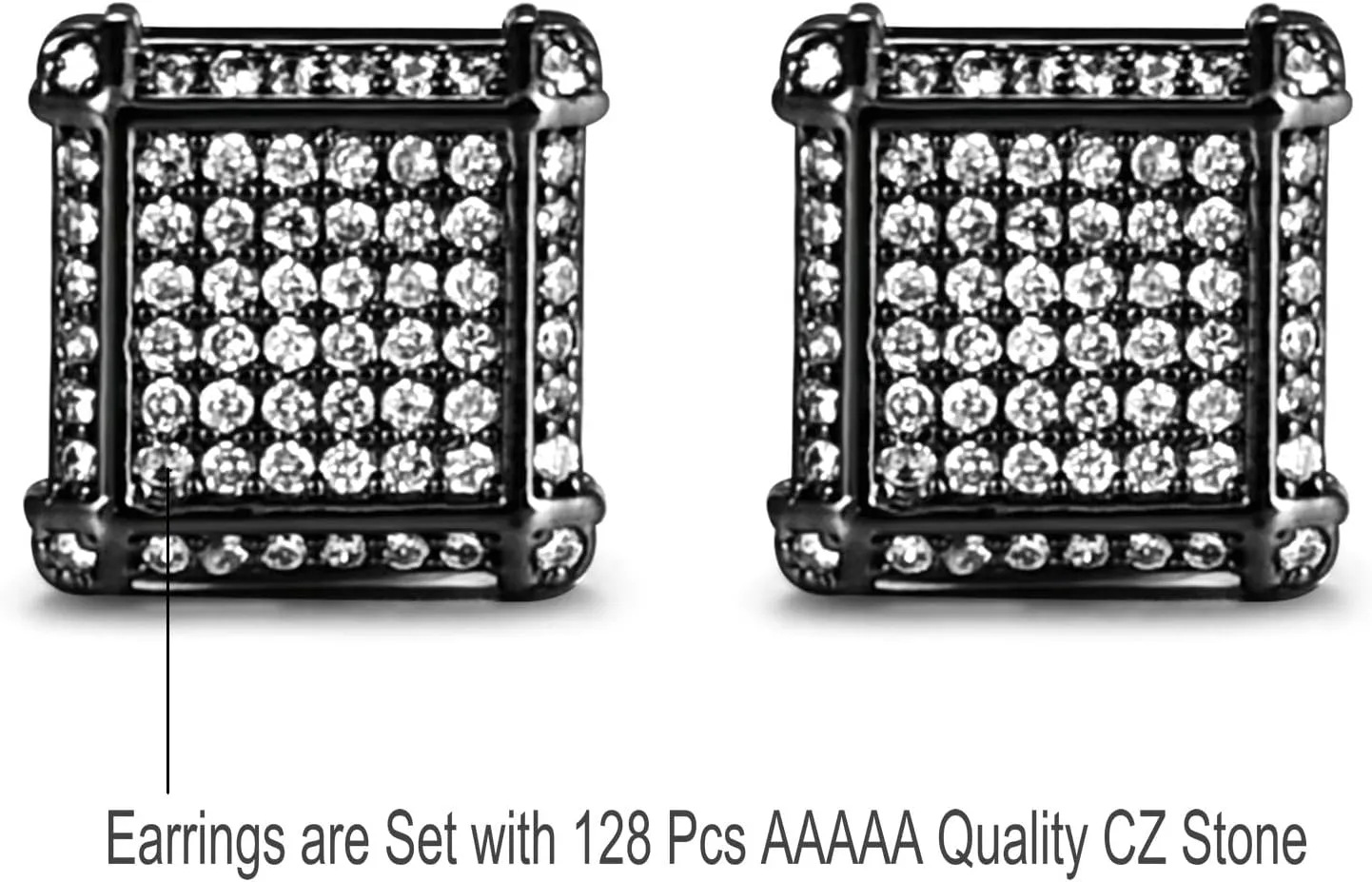 18K Gold Plated 925 Sterling Silver Iced Out Cubic Zirconia Screw Back Square Stud Earring For Men and Women Hypoallergenic Earring TwoTone Micropave Hip Hop Jewelry