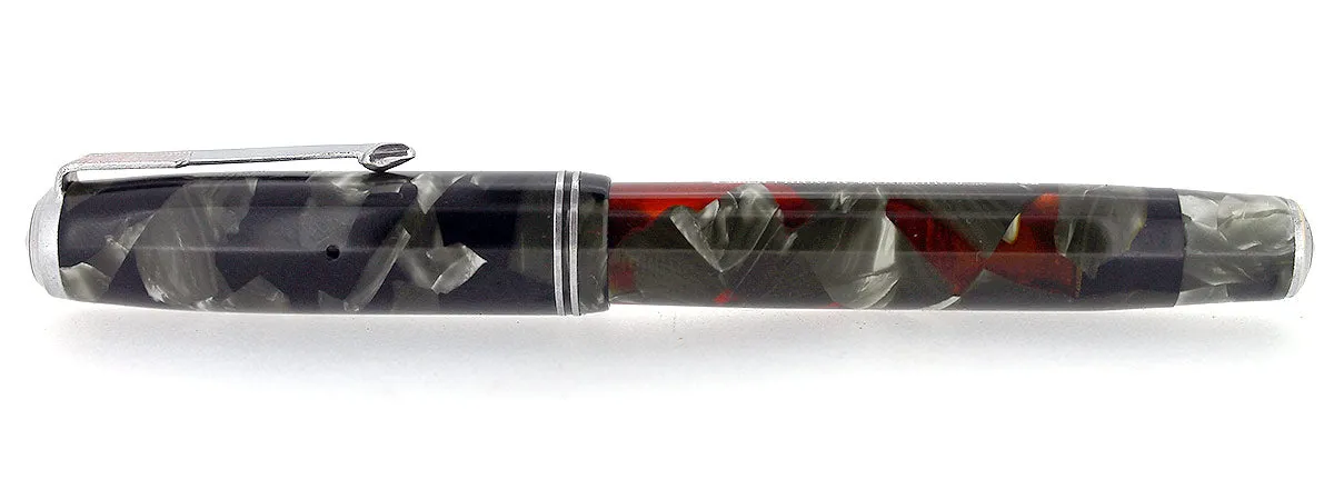 1937 PARKER VACUMATIC JR MOTTLED SILVER PEARL DOUBLE JEWEL FOUNTAIN PEN RESTORED