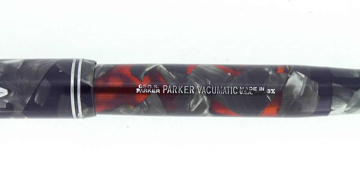 1937 PARKER VACUMATIC JR MOTTLED SILVER PEARL DOUBLE JEWEL FOUNTAIN PEN RESTORED