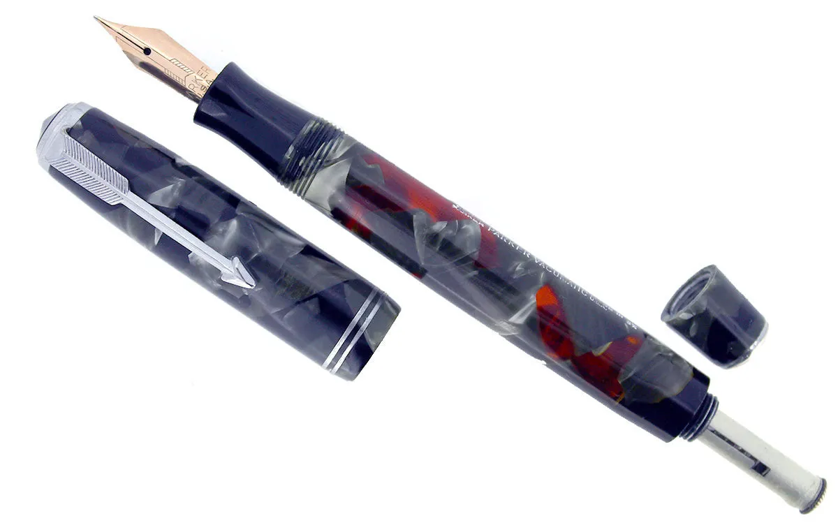 1937 PARKER VACUMATIC JR MOTTLED SILVER PEARL DOUBLE JEWEL FOUNTAIN PEN RESTORED