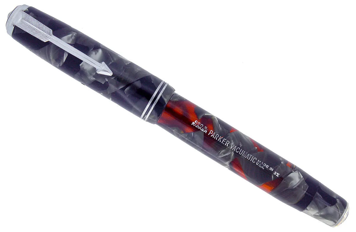 1937 PARKER VACUMATIC JR MOTTLED SILVER PEARL DOUBLE JEWEL FOUNTAIN PEN RESTORED