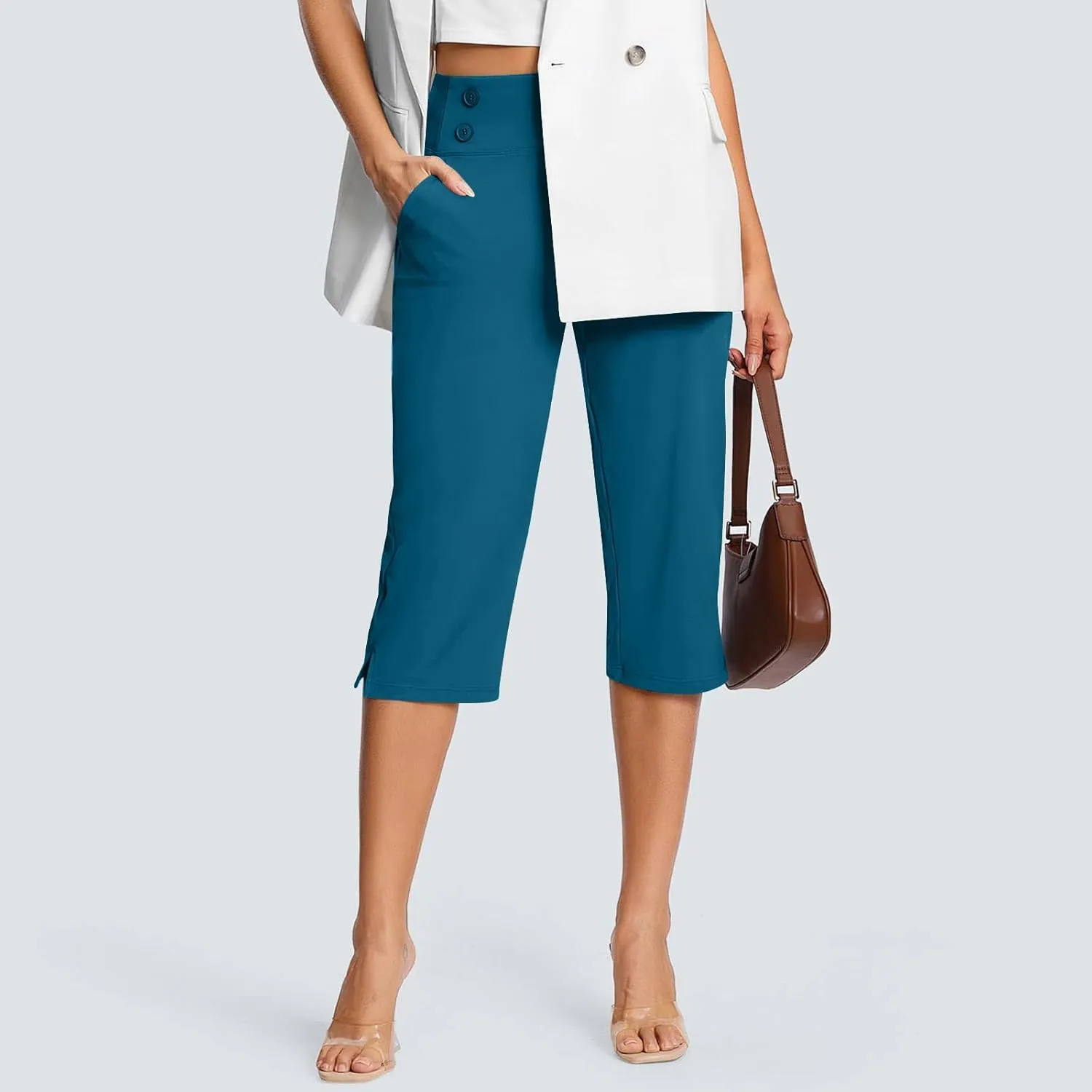 2025 Capri Pants for Women Petite Length High Waist Tummy Control Cropped Pants Dressy Trousers with Pockets