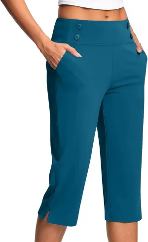 2025 Capri Pants for Women Petite Length High Waist Tummy Control Cropped Pants Dressy Trousers with Pockets
