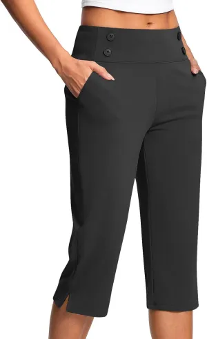2025 Capri Pants for Women Petite Length High Waist Tummy Control Cropped Pants Dressy Trousers with Pockets
