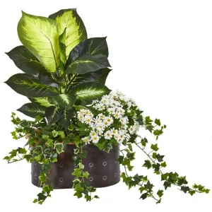 29" Golden Dieffenbachia, Ivy and Daisy Artificial Plant in Planter