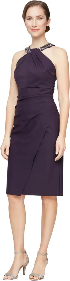 Alex Evenings Women's Short Sheath Slimming Stretch Halter Neck Dress