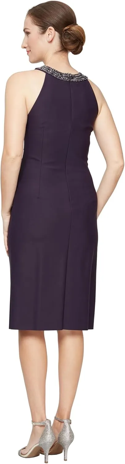 Alex Evenings Women's Short Sheath Slimming Stretch Halter Neck Dress