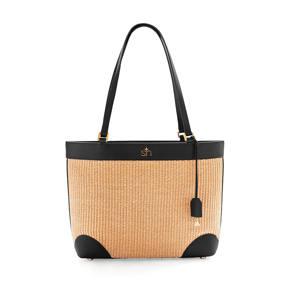 Amalfi Straw Tote - Black