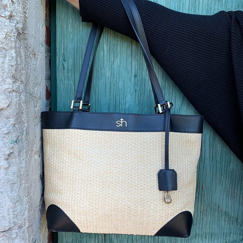 Amalfi Straw Tote - Black
