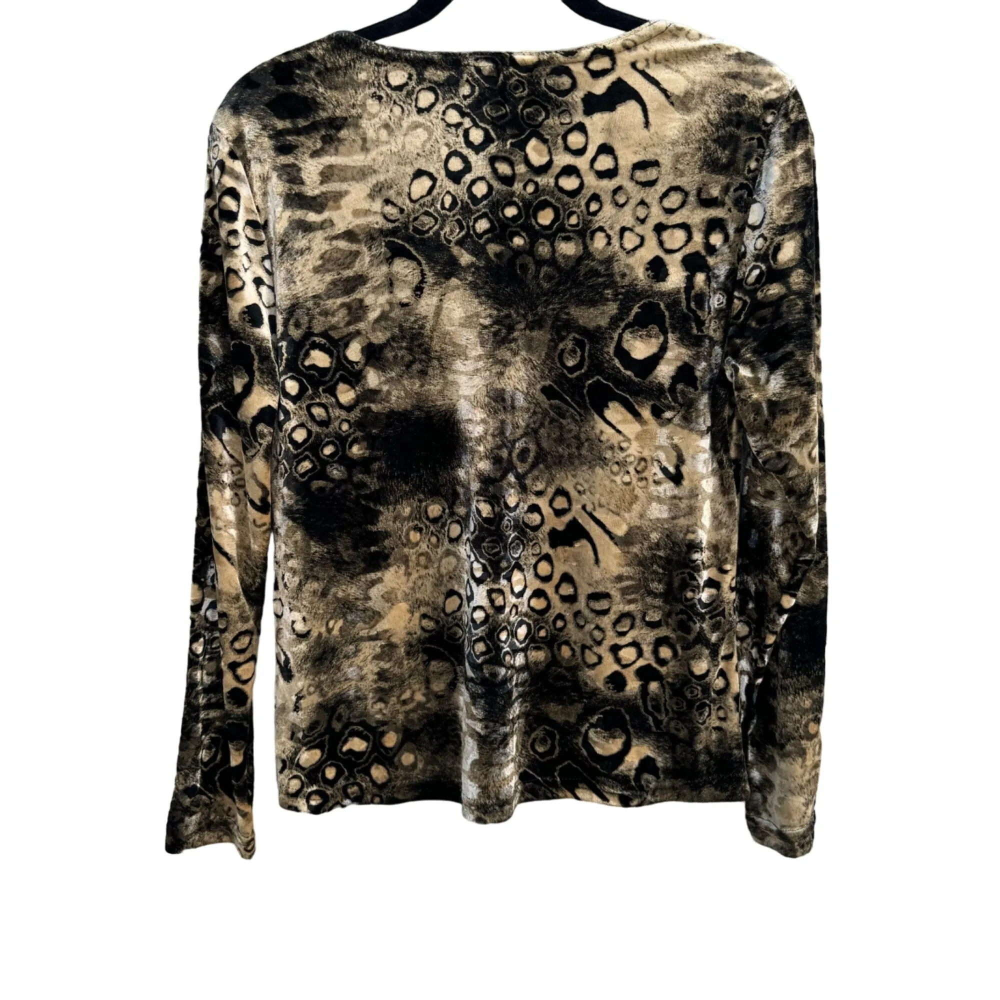 Artex Collection Women's Velour V Neck Animal Print Long Sleeve Blouse Top - Med