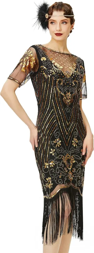 BABEYOND Flapper Dresses 1920s Gatsby - Roaring 20s Sequin Beaded Dress Fringe Dress