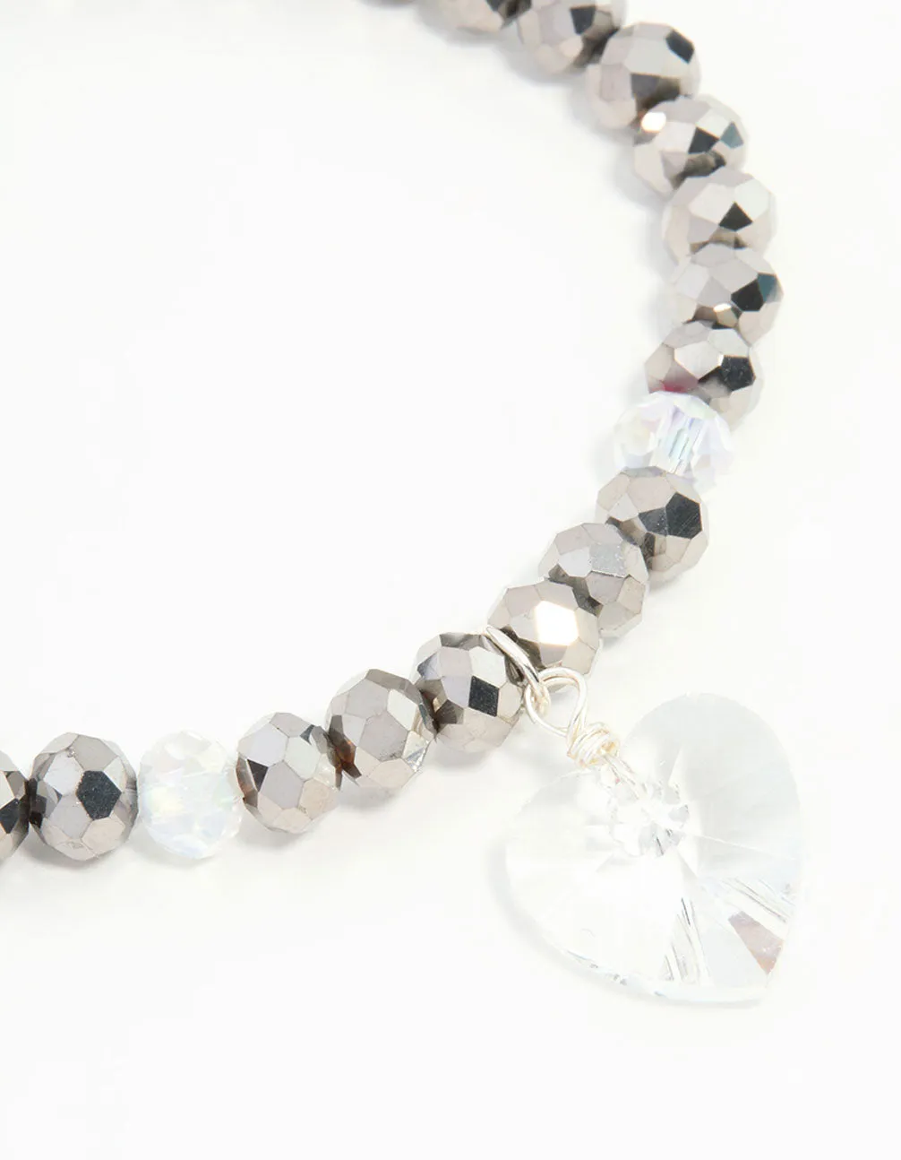 Beaded Heart Pendant Stretch Bracelet