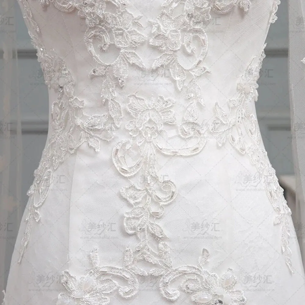 Beading Pearls Crystal Appliques Flowers Mermaid Wedding Dress Bridal Gown