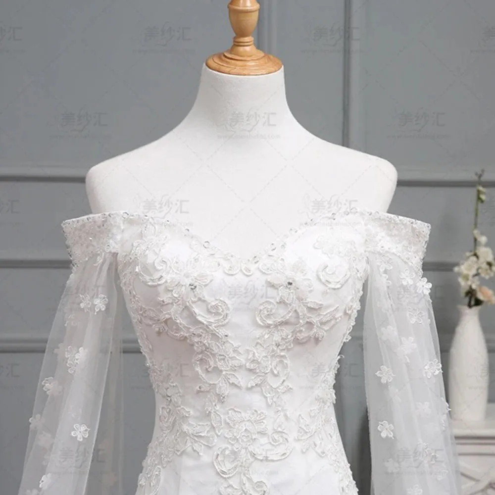 Beading Pearls Crystal Appliques Flowers Mermaid Wedding Dress Bridal Gown