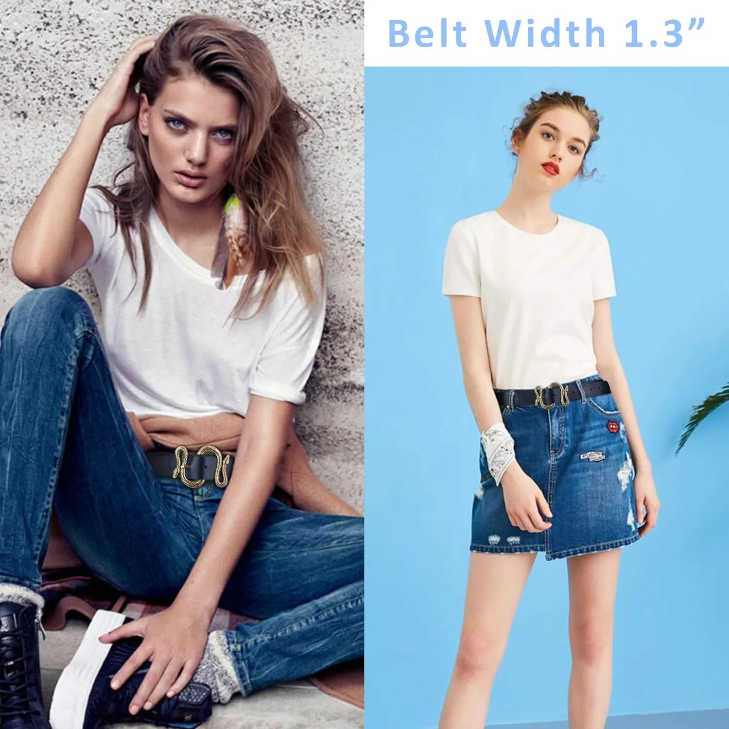 Belts for Women,Women Fashion Leather Belt for Dress with Snake Buckle
