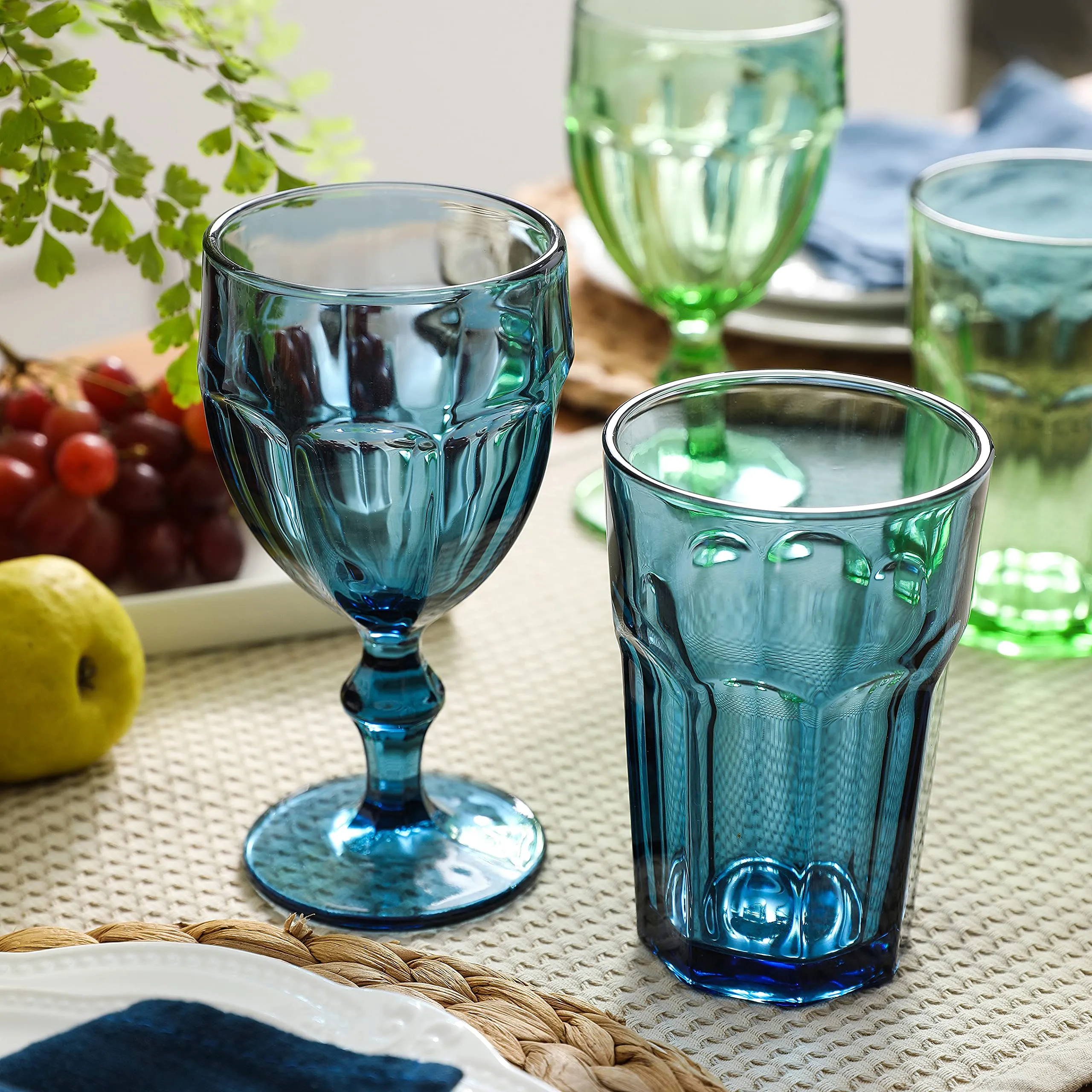 Colored Water Glasses With Stem, Footed Iced Beverage Goblets, Set Of 6 (Amber Color)
