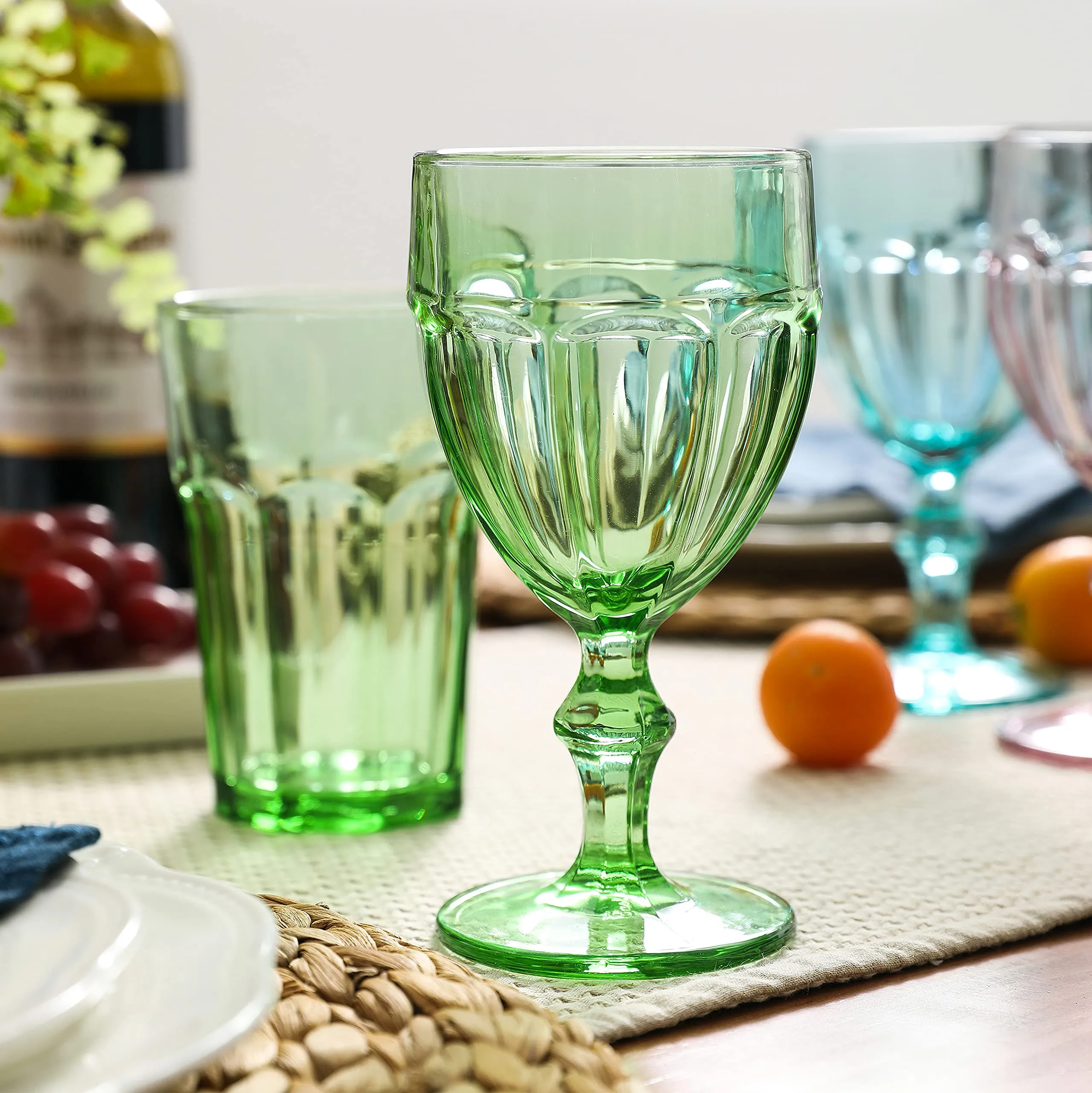 Colored Water Glasses With Stem, Footed Iced Beverage Goblets, Set Of 6 (Amber Color)