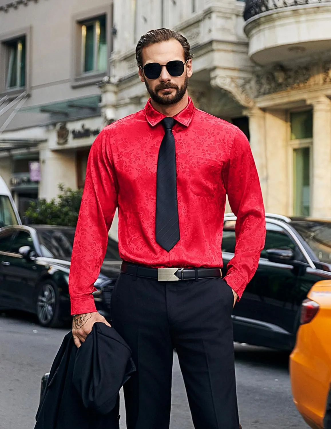 COOFANDY Mens Luxury Satin Dress Shirt Shiny Silk Long Sleeve Button Up Shirts Wedding Shirt Party Prom