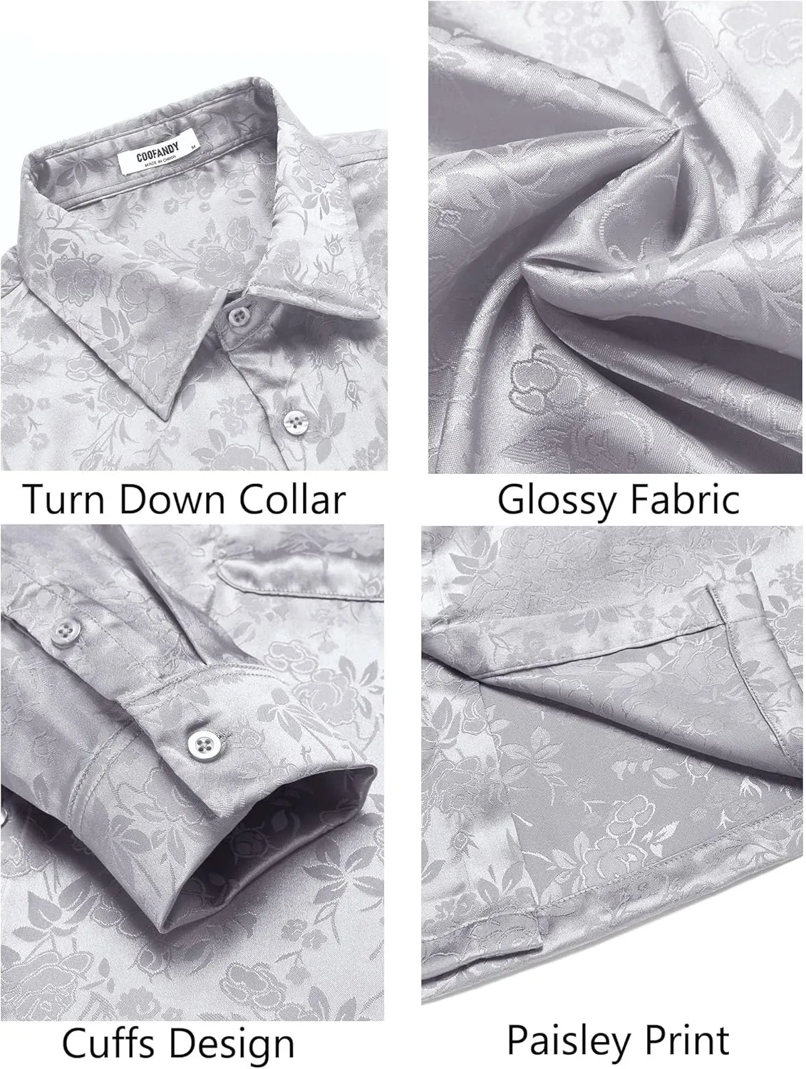 COOFANDY Mens Luxury Satin Dress Shirt Shiny Silk Long Sleeve Button Up Shirts Wedding Shirt Party Prom