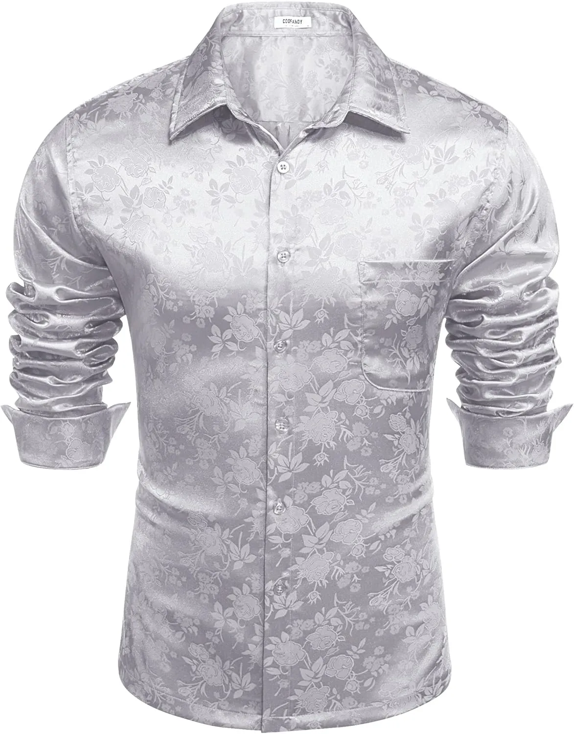 COOFANDY Mens Luxury Satin Dress Shirt Shiny Silk Long Sleeve Button Up Shirts Wedding Shirt Party Prom