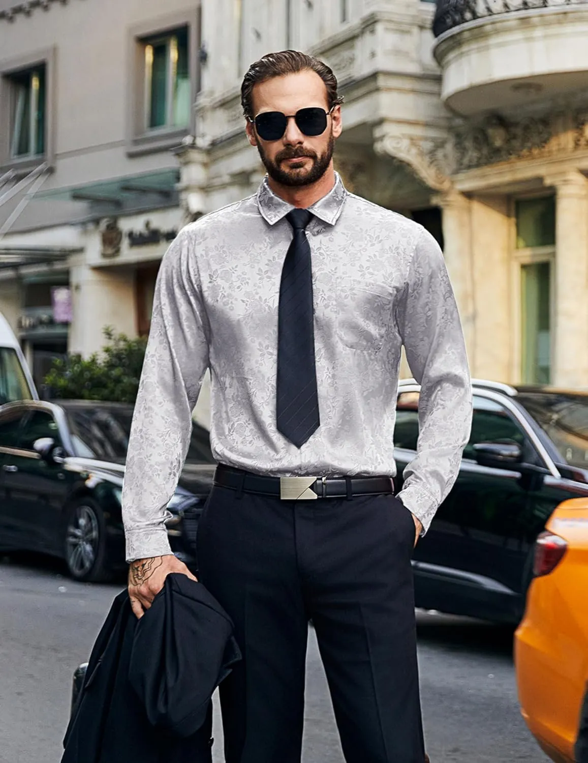 COOFANDY Mens Luxury Satin Dress Shirt Shiny Silk Long Sleeve Button Up Shirts Wedding Shirt Party Prom
