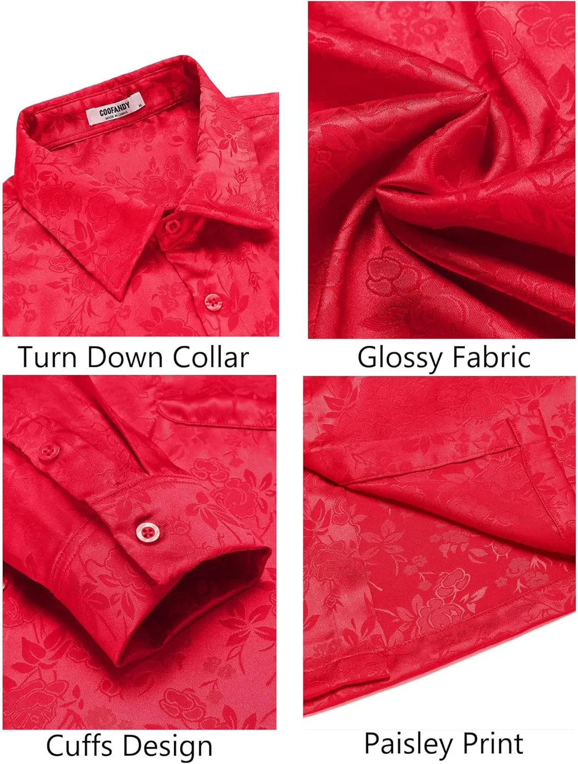COOFANDY Mens Luxury Satin Dress Shirt Shiny Silk Long Sleeve Button Up Shirts Wedding Shirt Party Prom