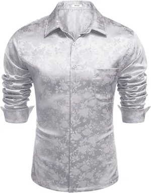 COOFANDY Mens Luxury Satin Dress Shirt Shiny Silk Long Sleeve Button Up Shirts Wedding Shirt Party Prom