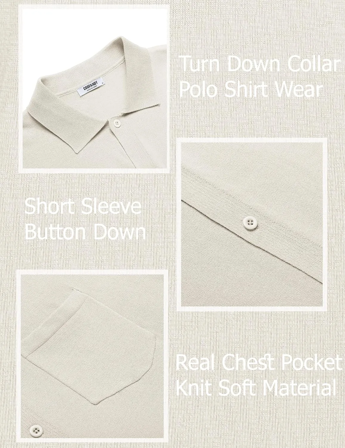 COOFANDY Mens Short Sleeve Knit Shirts Button Down Vintage Polo Casual Beach Shirts