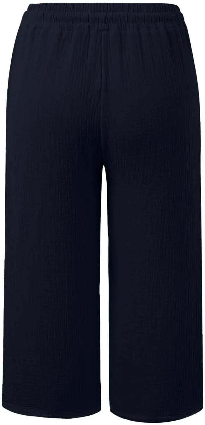 Cotton Linen Capri Pants Women 2025 Summer Casual Capris Wide Leg High Waist Drawstring Cropped Trousers with Pockets
