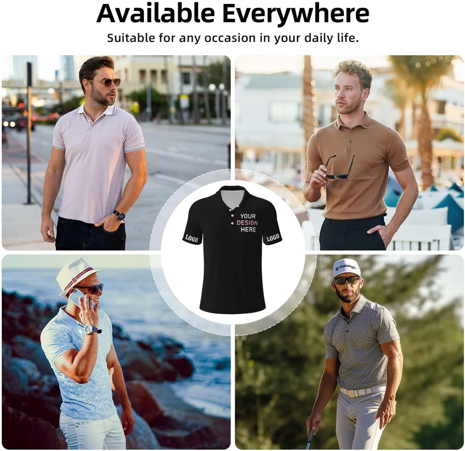 Custom Polo Shirt for Men Design Your Own Personalized Golf T Shirts Tee Front Print Text Photo Logo Name