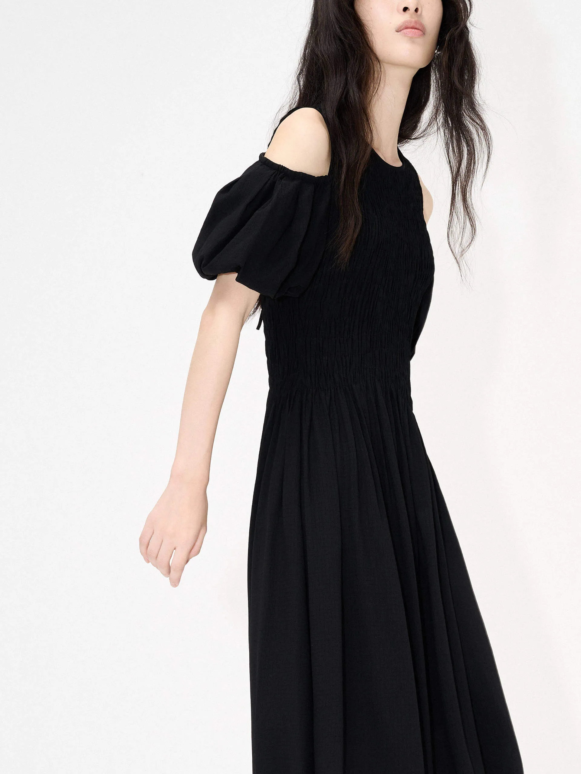 Cut Shoulder Smocked Dress