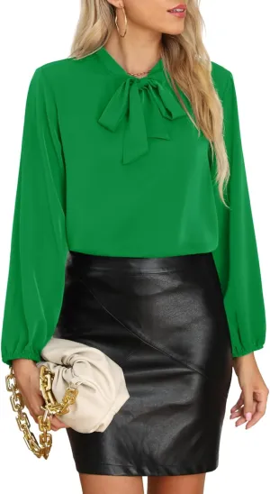 CZYINXIAN Womens Dressy Chiffon Blouse Business Work Casual Tie Neck Shirt Tops