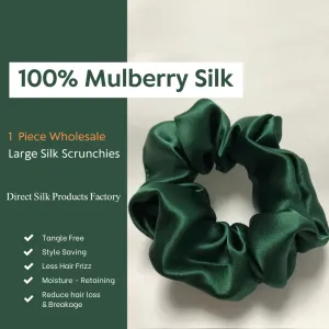 Dark Green Silk Scrunchies Large