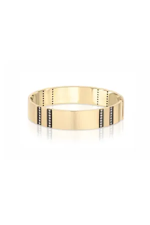 Double Diamond Stripe 14k Yellow Gold Bangle with Black Ruthenium Bevel Trim