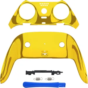 eXtremeRate Top Bottom Decorative Trim Shell Compatible with p s 5 Edge Controller DIY Replacement Front Back Clip Shell, Custom Chrome Gold Plates Cover Compatible with p s 5 Edge Controller
