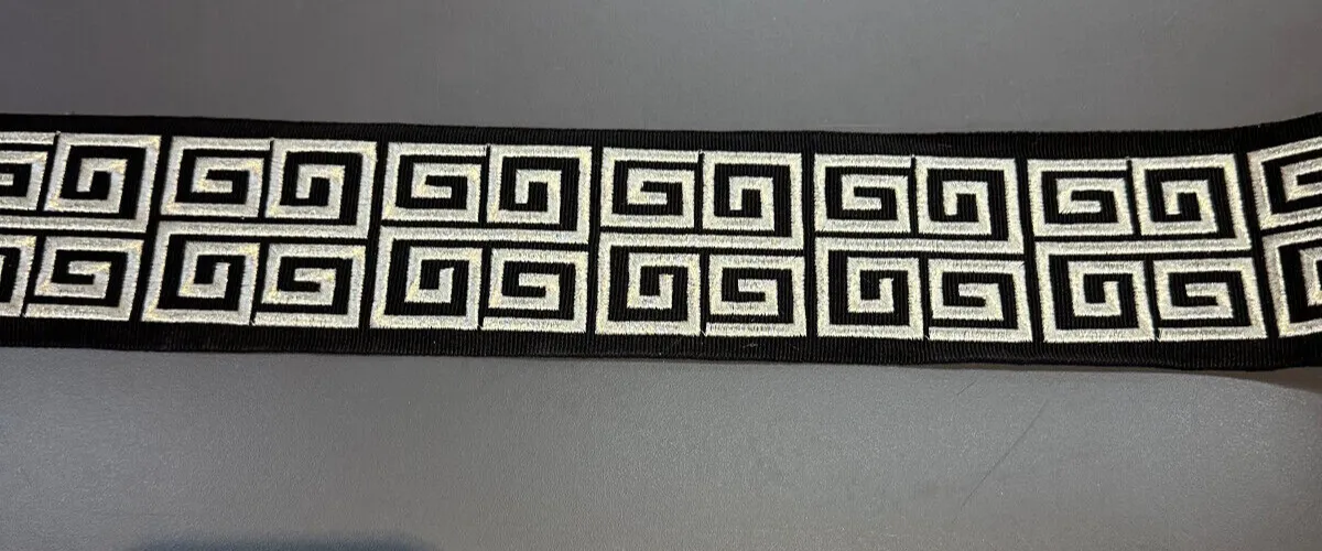 Fabricut Embroidery Silver Black Double Greek Key Trim Tape By The Yard