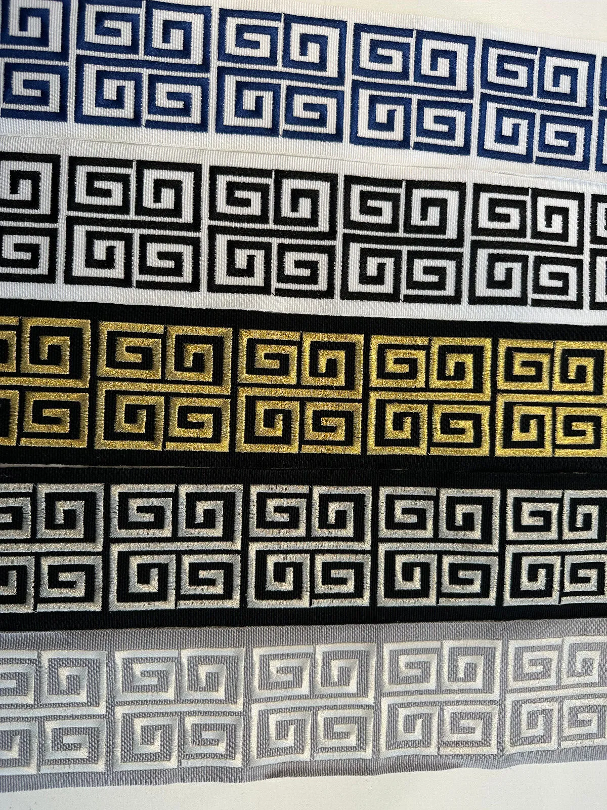 Fabricut Embroidery Silver Black Double Greek Key Trim Tape By The Yard