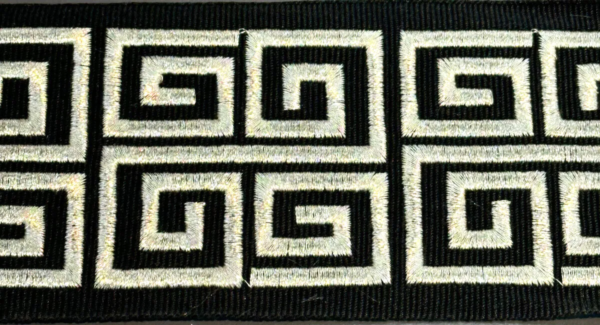 Fabricut Embroidery Silver Black Double Greek Key Trim Tape By The Yard