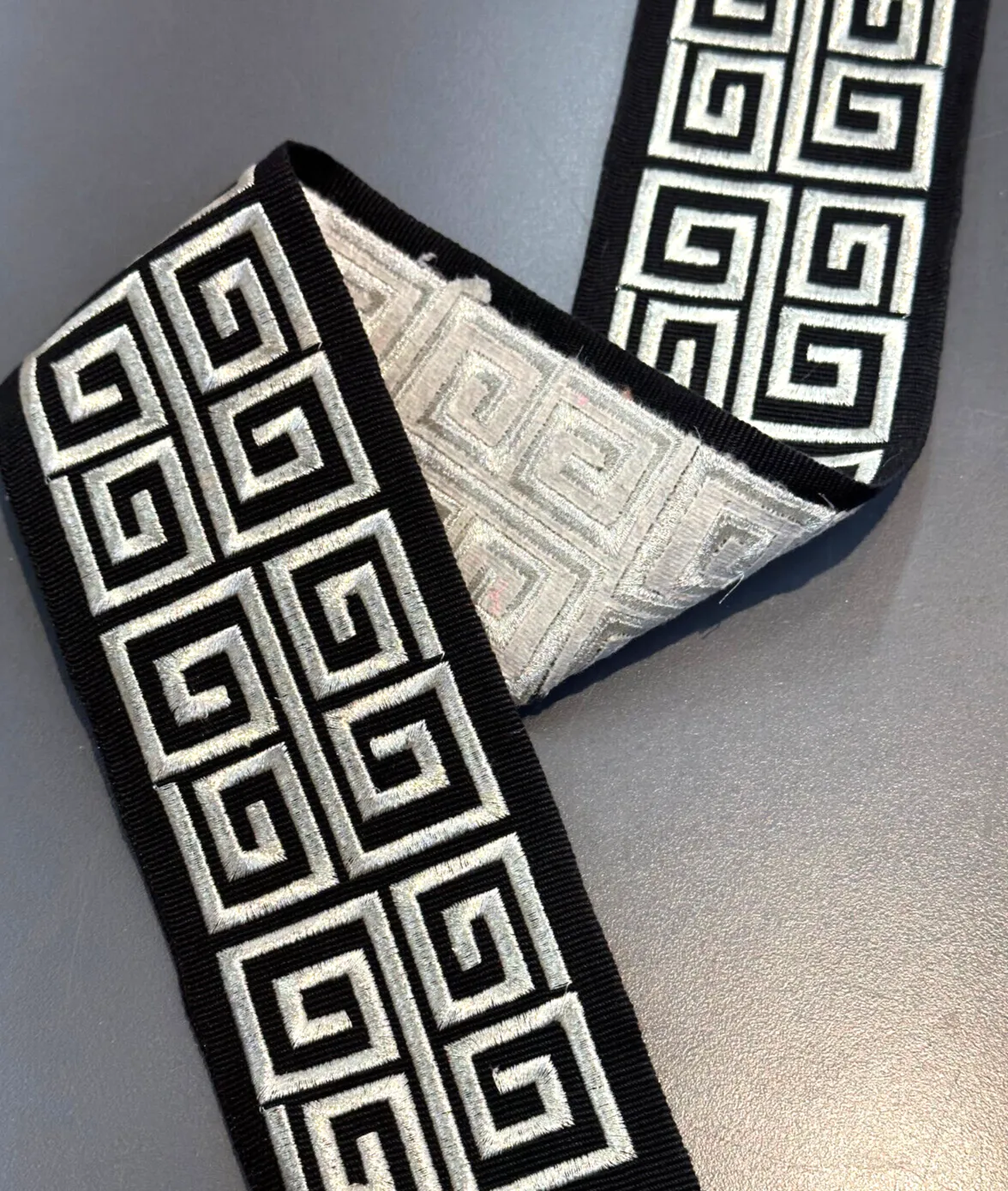 Fabricut Embroidery Silver Black Double Greek Key Trim Tape By The Yard