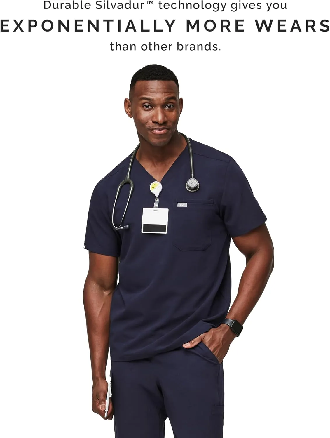 FIGS Leon Scrub Top for Men  3 Pockets, Tailored Fit, Modern V-Neck, 4-Way Stretch, Moisture-Wicking
