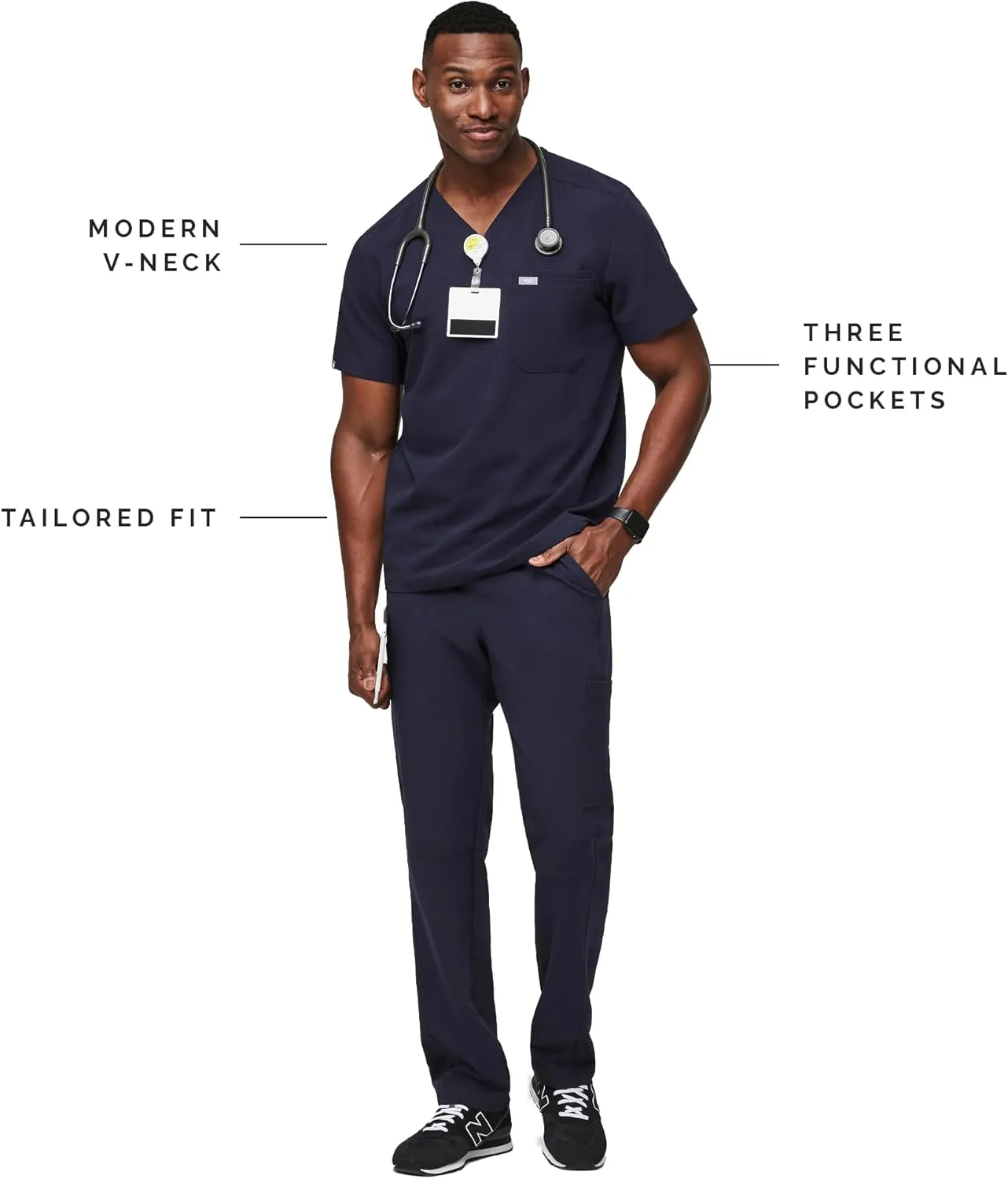 FIGS Leon Scrub Top for Men  3 Pockets, Tailored Fit, Modern V-Neck, 4-Way Stretch, Moisture-Wicking