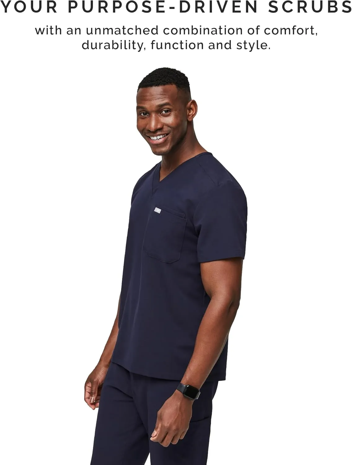 FIGS Leon Scrub Top for Men  3 Pockets, Tailored Fit, Modern V-Neck, 4-Way Stretch, Moisture-Wicking
