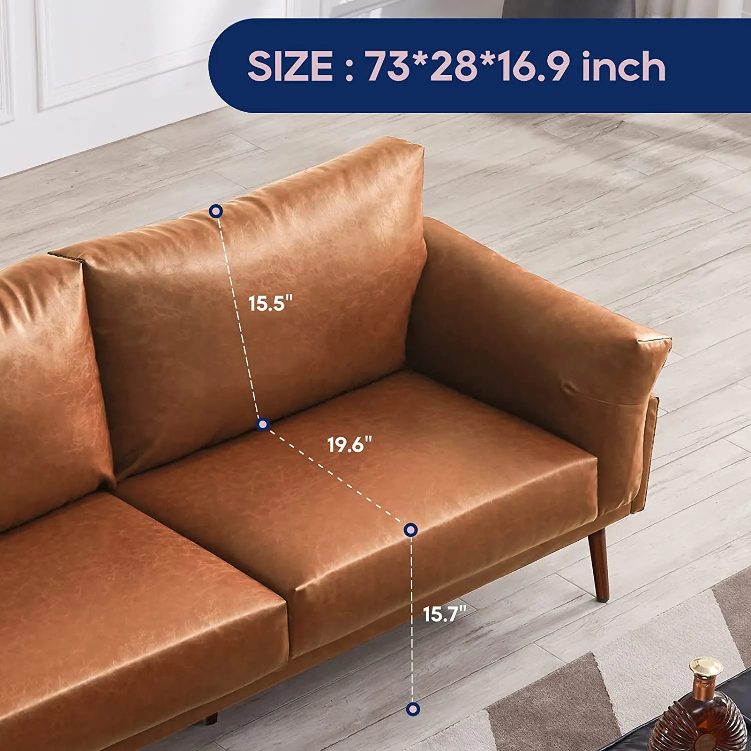 Flora Faux Leather Sofa, Caramel