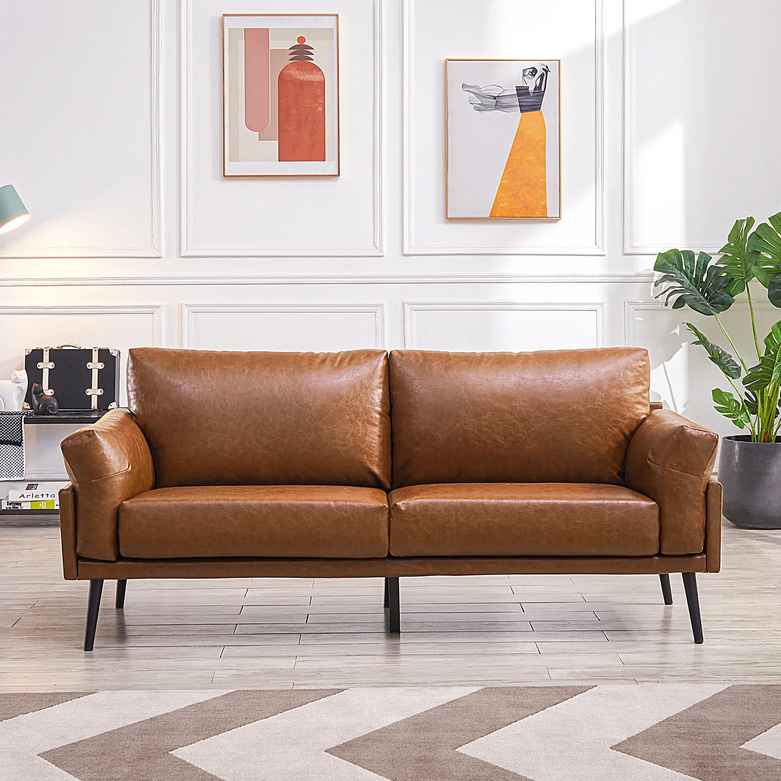 Flora Faux Leather Sofa, Caramel