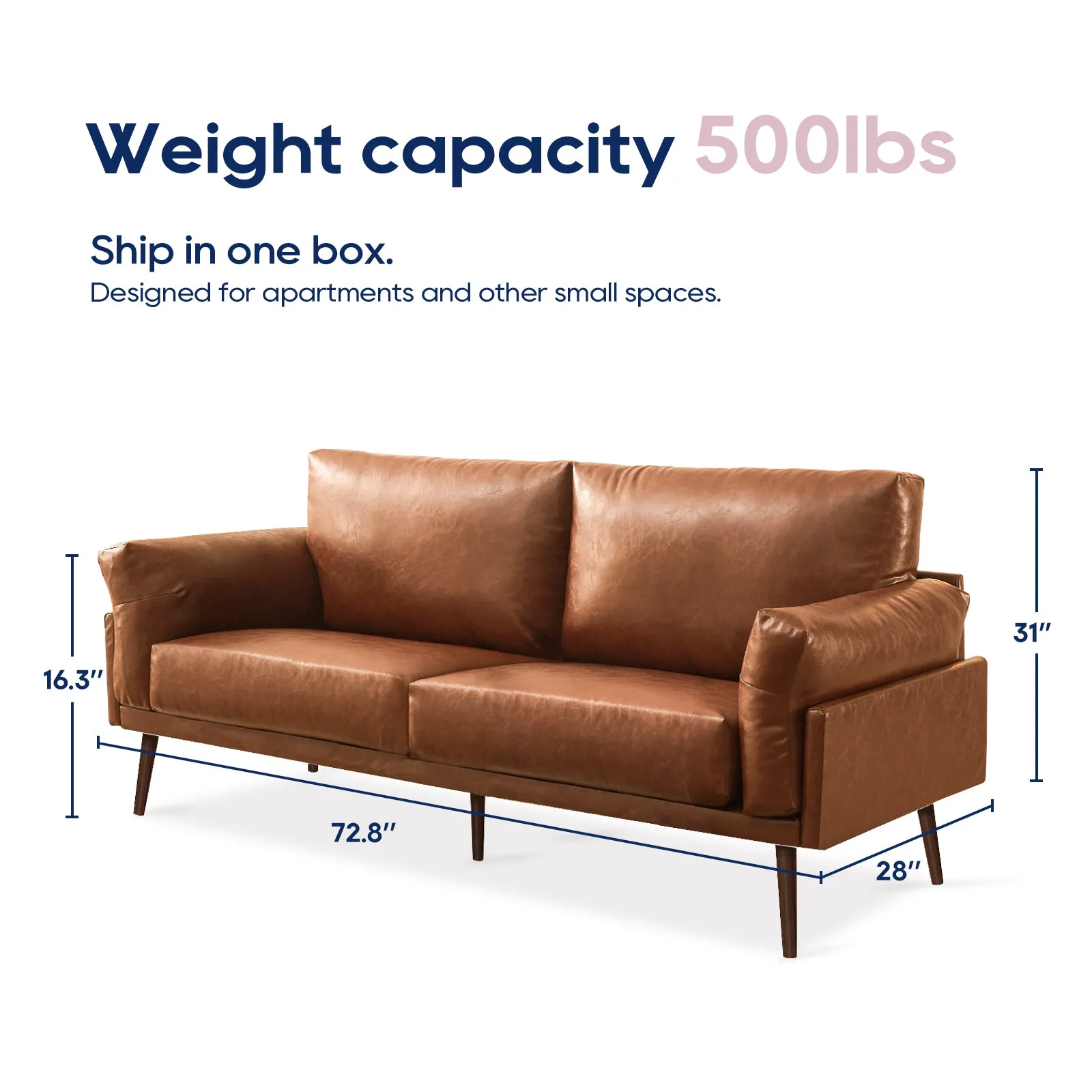 Flora Faux Leather Sofa, Caramel