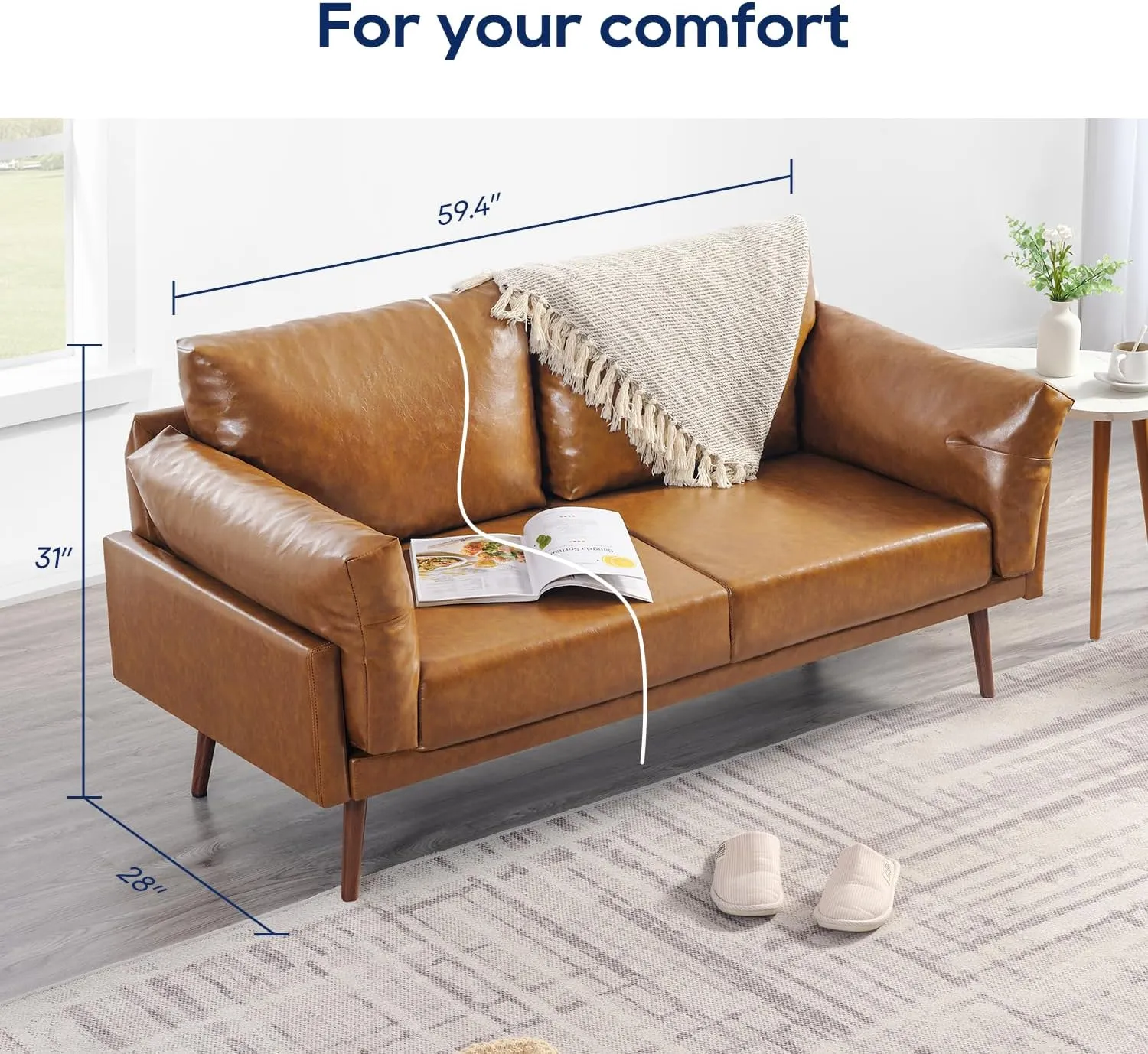 Flora Faux Leather Sofa, Caramel