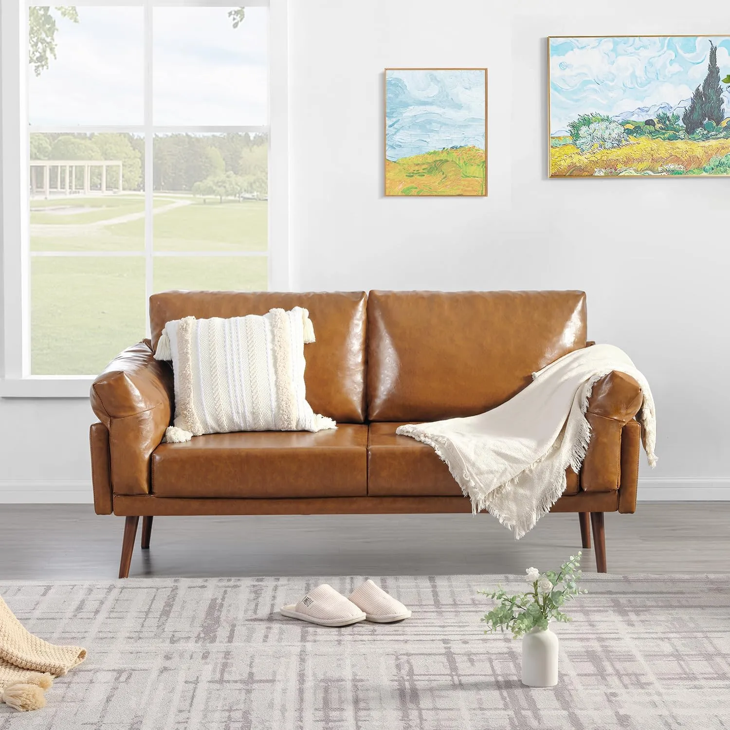 Flora Faux Leather Sofa, Caramel